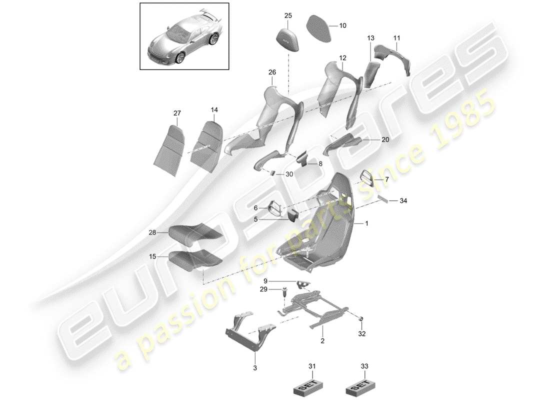 Porsche 991R/GT3/RS (2015) SEAT Part Diagram