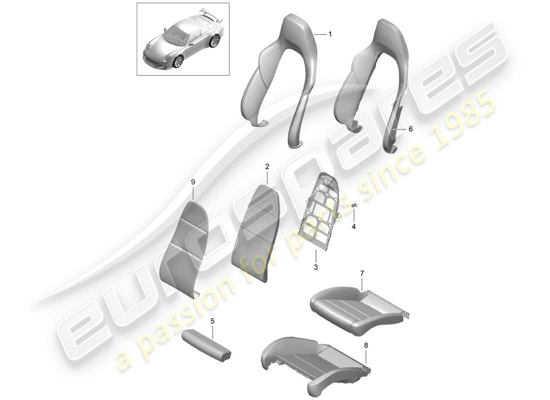 Porsche 991R/GT3/RS (2015) foam part Part Diagram