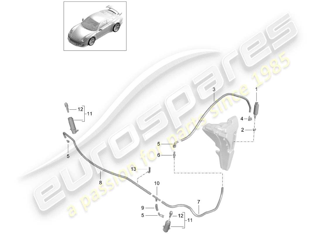 Porsche 991R/GT3/RS (2015) HEADLIGHT WASHER SYSTEM Part Diagram
