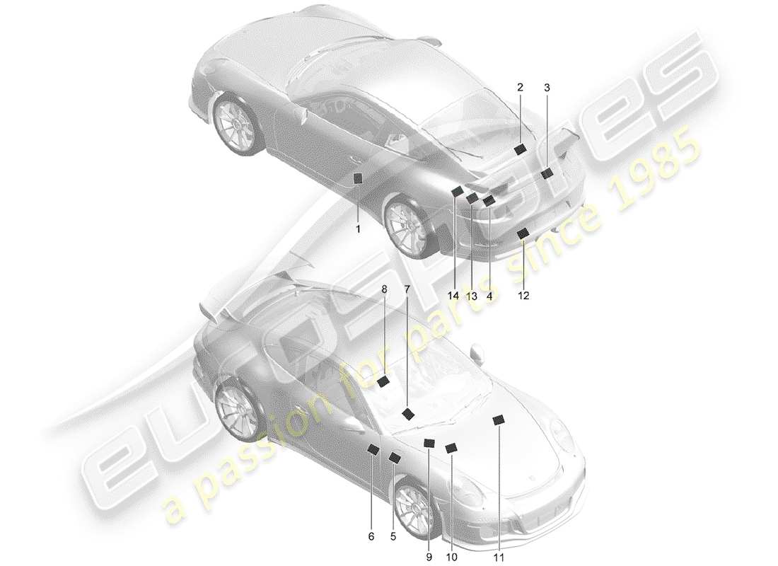 Porsche 991R/GT3/RS (2016) signs/notices Part Diagram