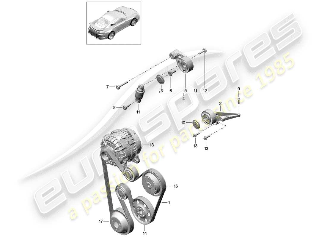Porsche 991R/GT3/RS (2016) v-ribbed belt Part Diagram