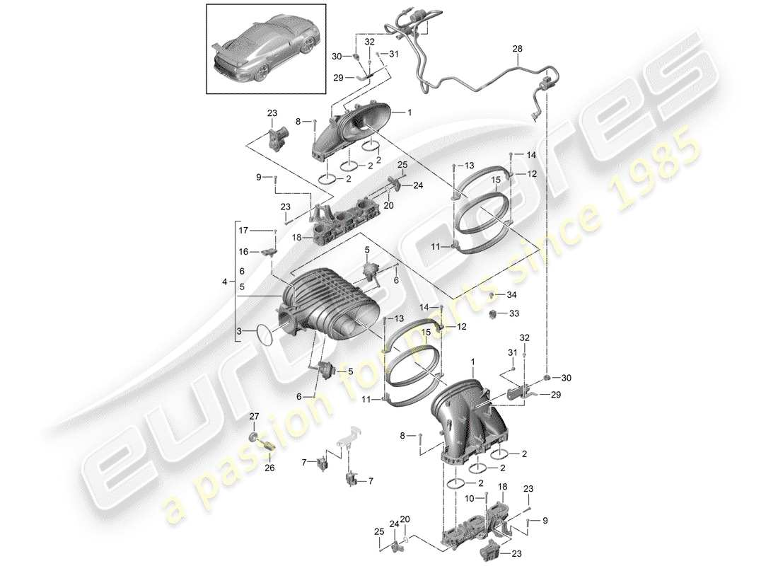 Porsche 991R/GT3/RS (2016) INTAKE SYSTEM Part Diagram