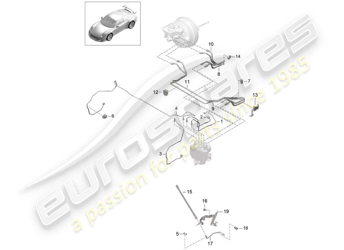 Porsche 991R/GT3/RS (2016) brake line Part Diagram
