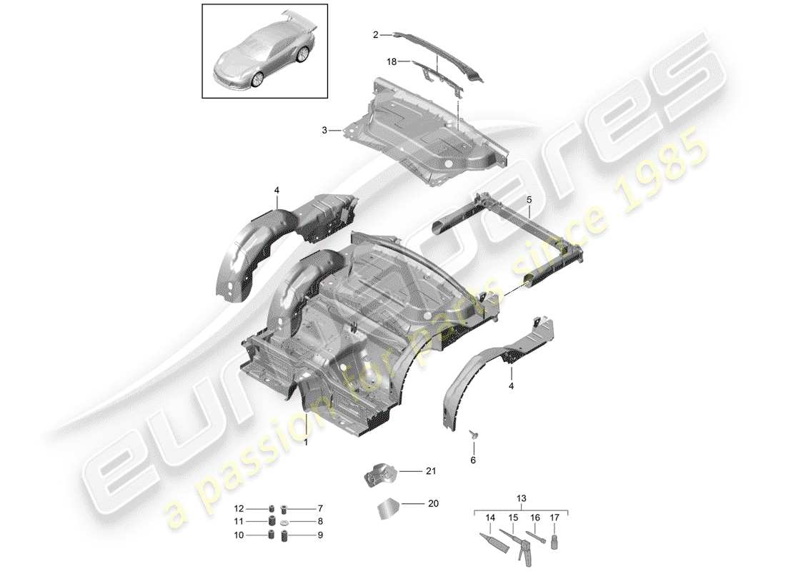 Porsche 991R/GT3/RS (2016) REAR END Part Diagram