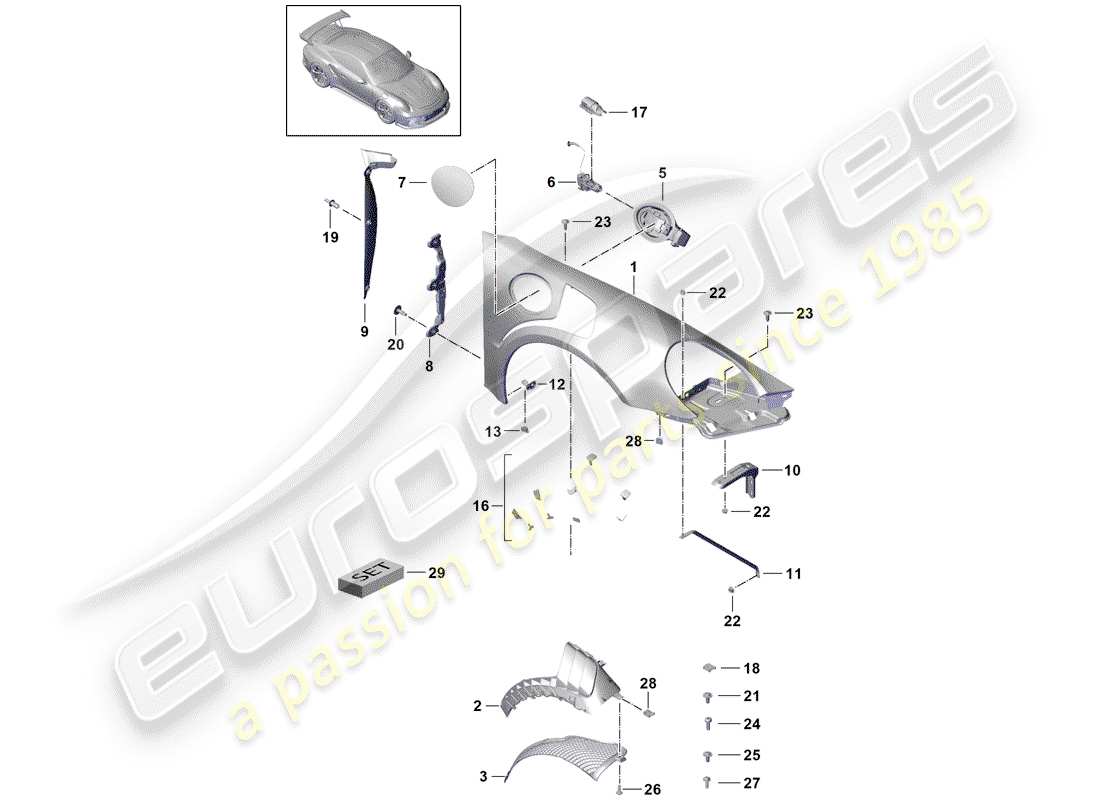 Porsche 991R/GT3/RS (2016) fasteners Part Diagram