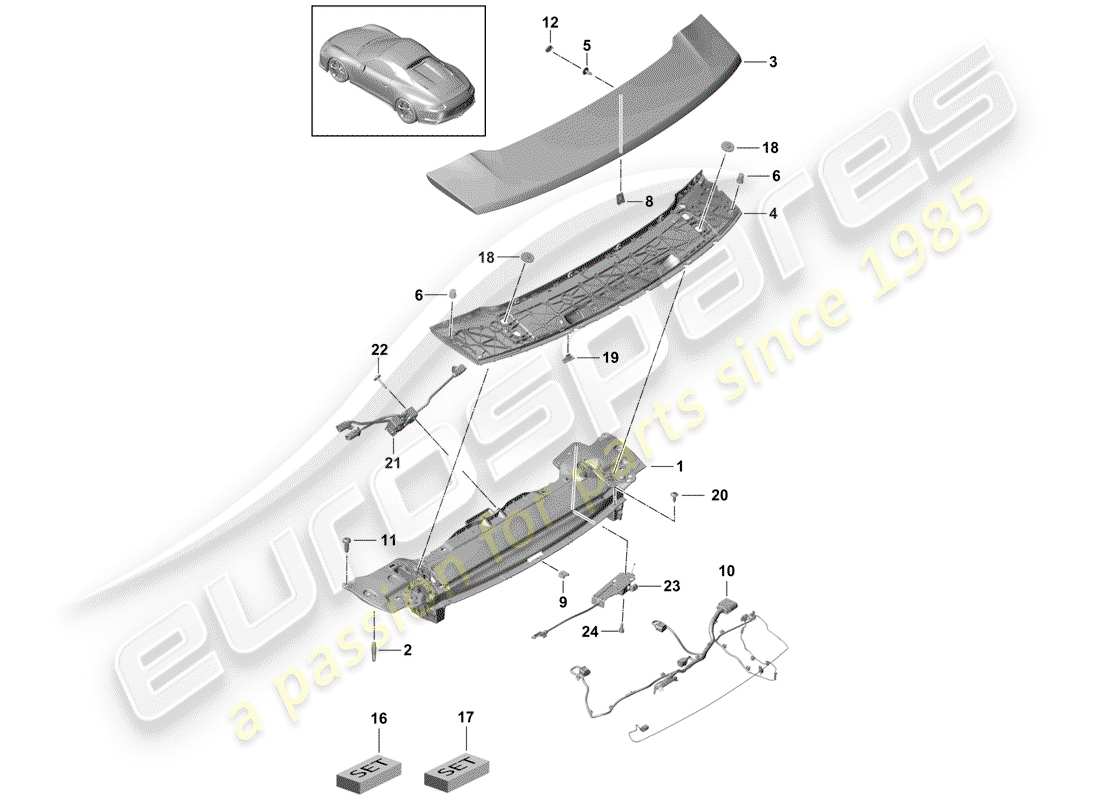 Porsche 991R/GT3/RS (2016) REAR SPOILER Part Diagram