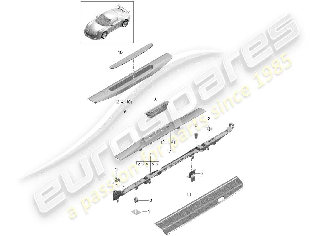 Porsche 991R/GT3/RS (2016) LINING Part Diagram