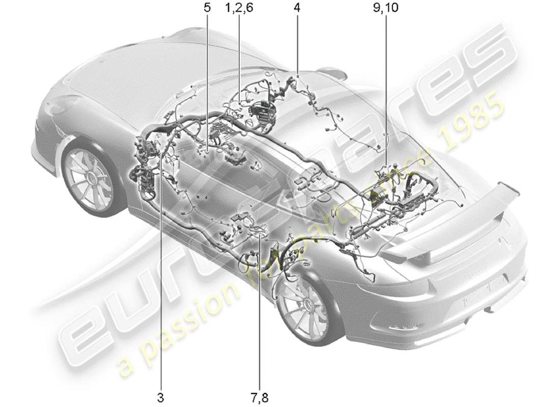 Porsche 991R/GT3/RS (2016) wiring harnesses Part Diagram