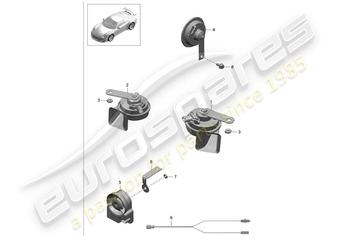 Porsche 991R/GT3/RS (2016) fanfare horn Part Diagram