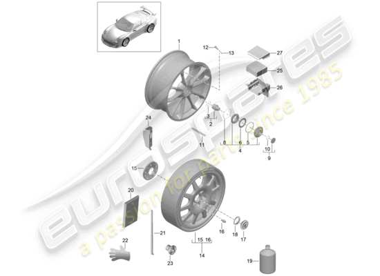 a part diagram from the Porsche 991R/GT3/RS parts catalogue