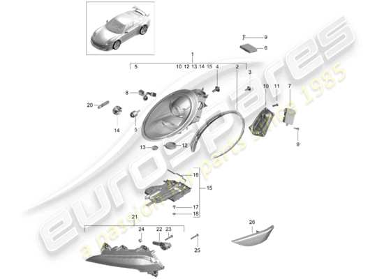 a part diagram from the Porsche 991R/GT3/RS parts catalogue