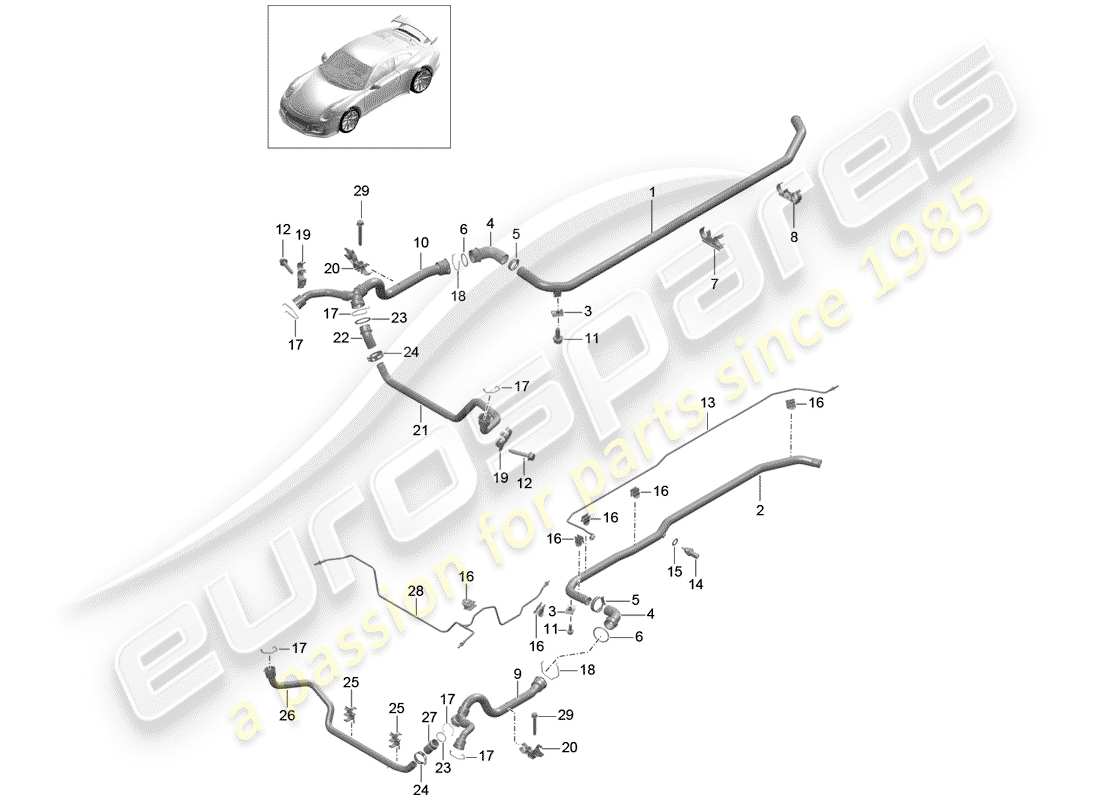 Porsche 991R/GT3/RS (2019) water cooling Part Diagram