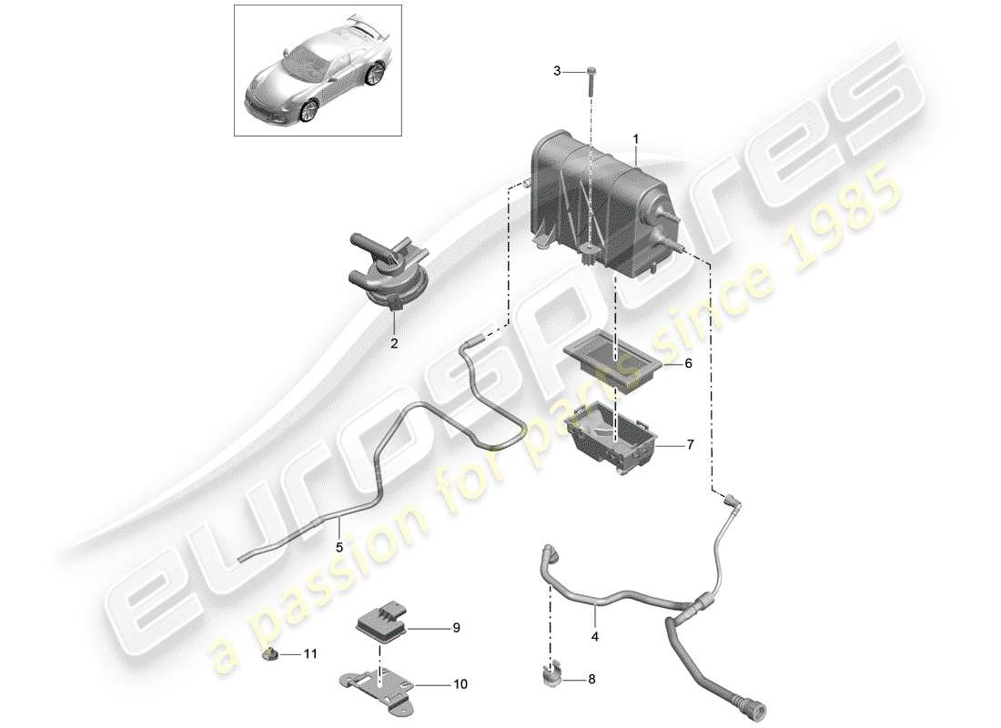Porsche 991R/GT3/RS (2019) EVAPORATIVE EMISSION CANISTER Part Diagram