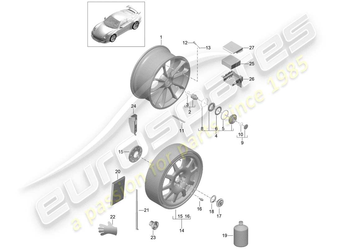 Porsche 991R/GT3/RS (2019) ALLOY WHEEL Part Diagram