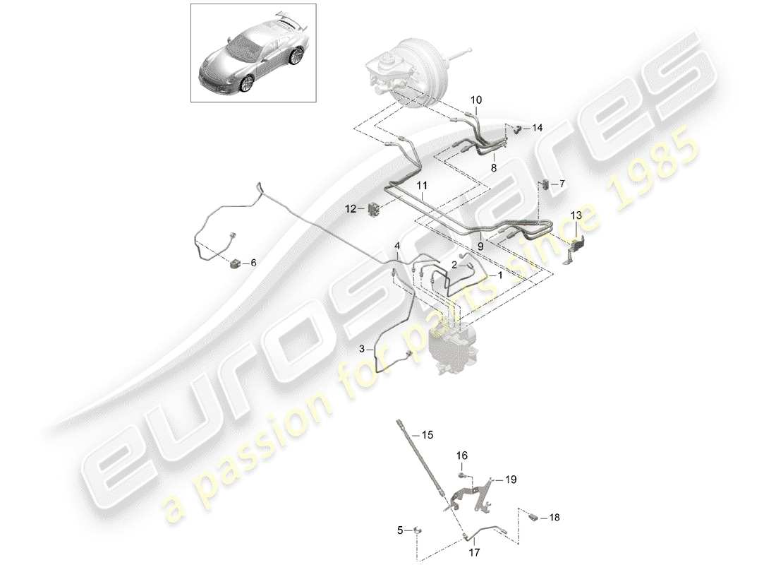 Porsche 991R/GT3/RS (2019) brake line Part Diagram