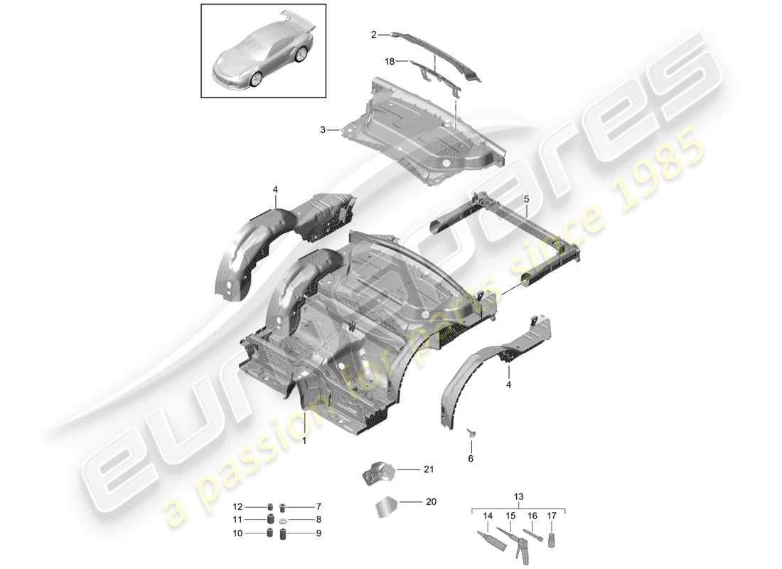 Porsche 991R/GT3/RS (2019) REAR END Part Diagram
