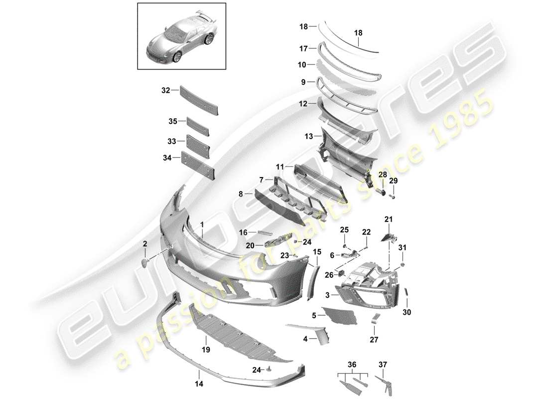 Porsche 991R/GT3/RS (2019) BUMPER Part Diagram