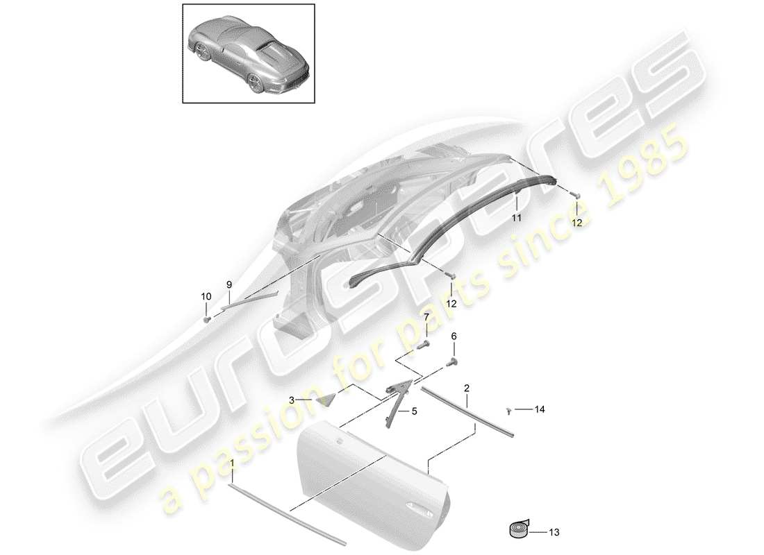 Porsche 991R/GT3/RS (2019) DOOR SEAL Part Diagram