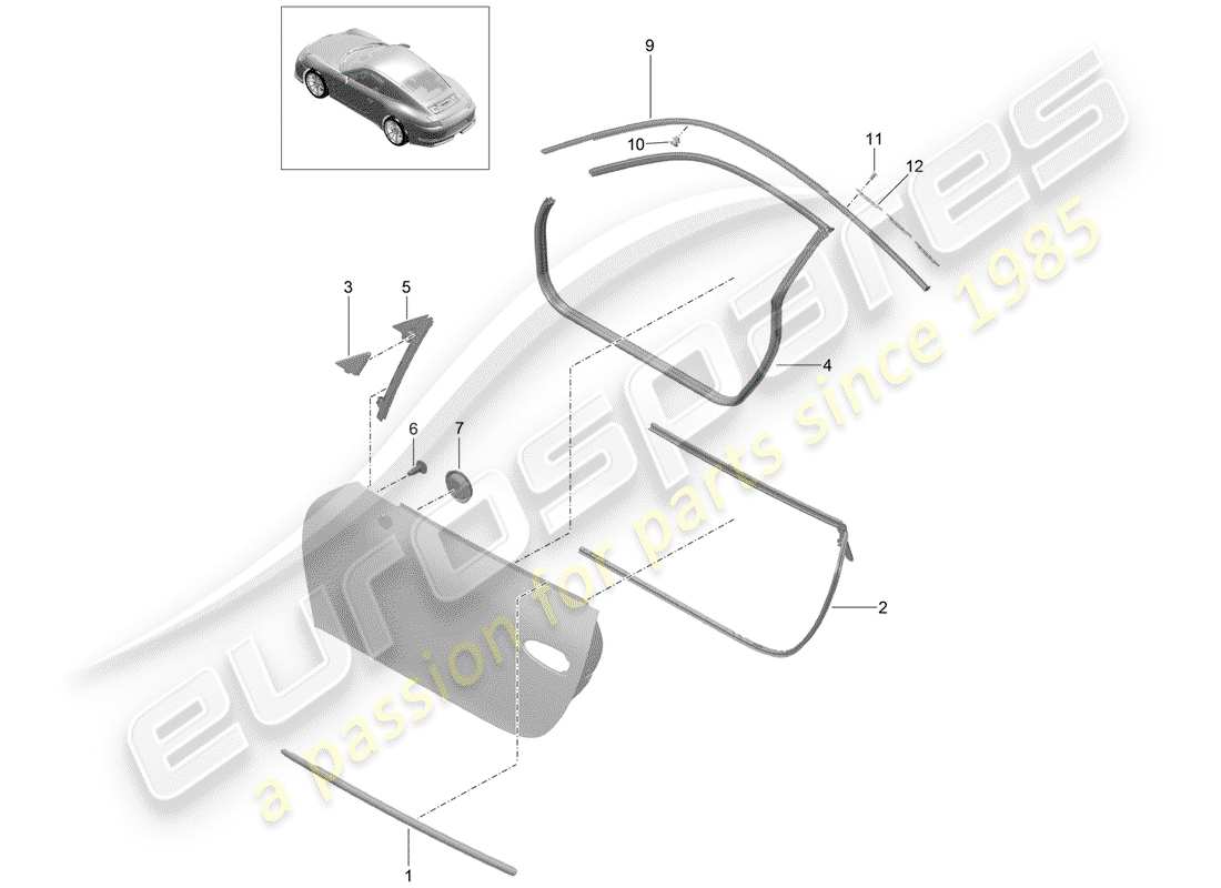 Porsche 991R/GT3/RS (2019) DOOR SEAL Part Diagram