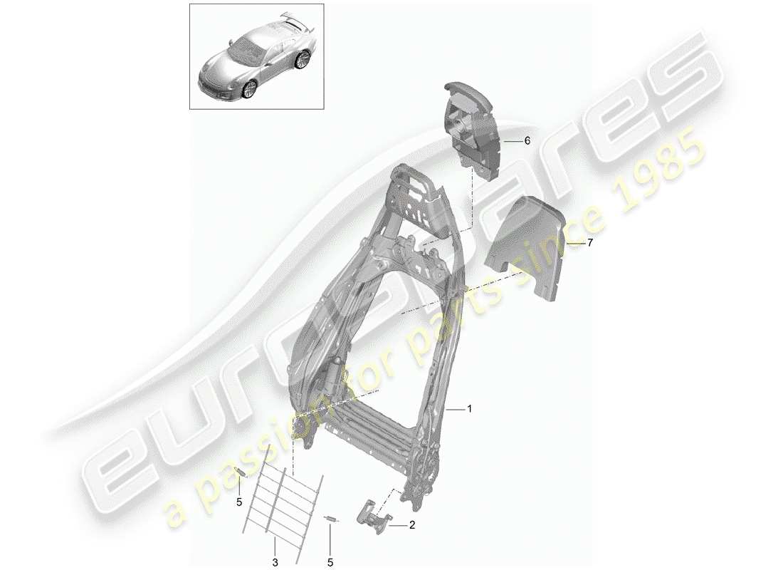 Porsche 991R/GT3/RS (2019) FRAME - BACKREST Part Diagram