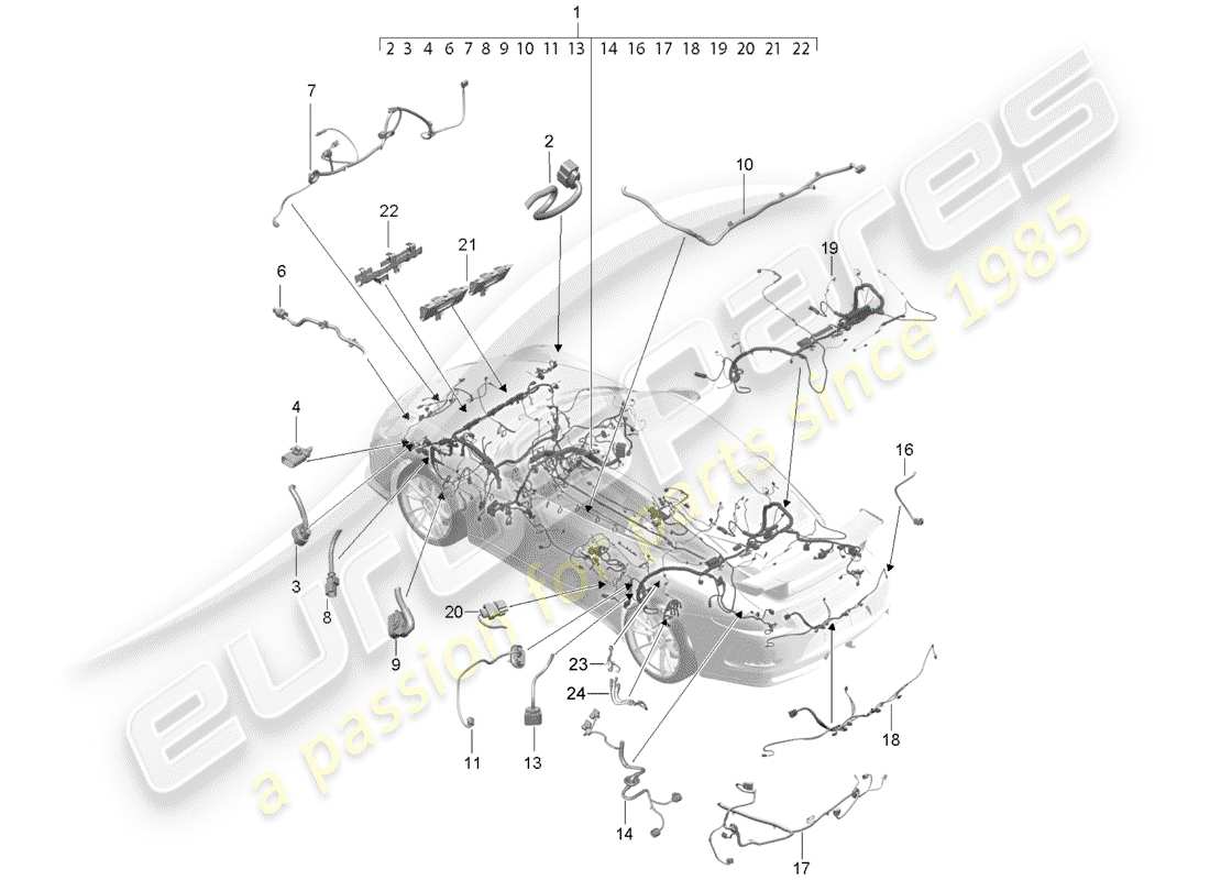 Porsche 991R/GT3/RS (2019) wiring harnesses Part Diagram