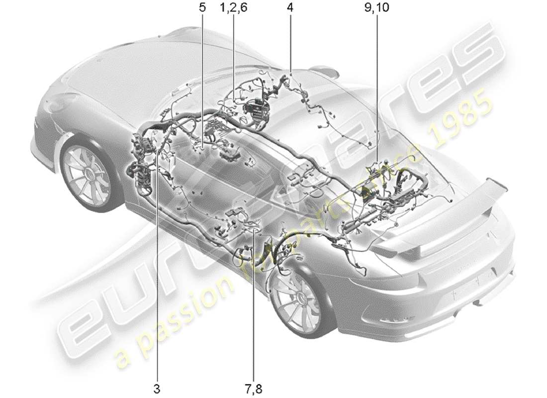 Porsche 991R/GT3/RS (2019) wiring harnesses Part Diagram