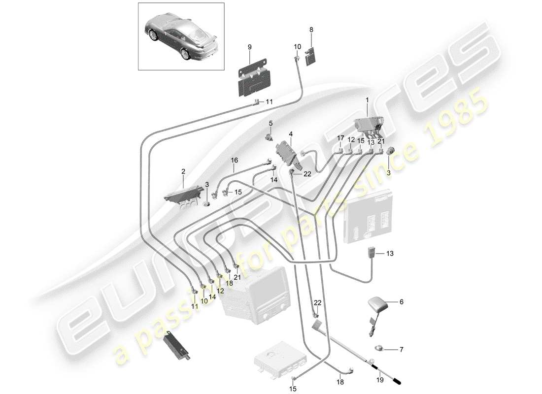 Porsche 991R/GT3/RS (2019) antenna booster Part Diagram