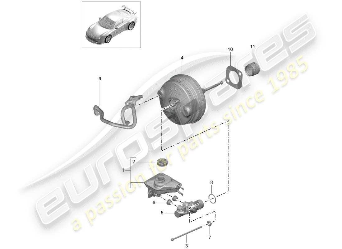 Porsche 991R/GT3/RS (2020) brake master cylinder Part Diagram