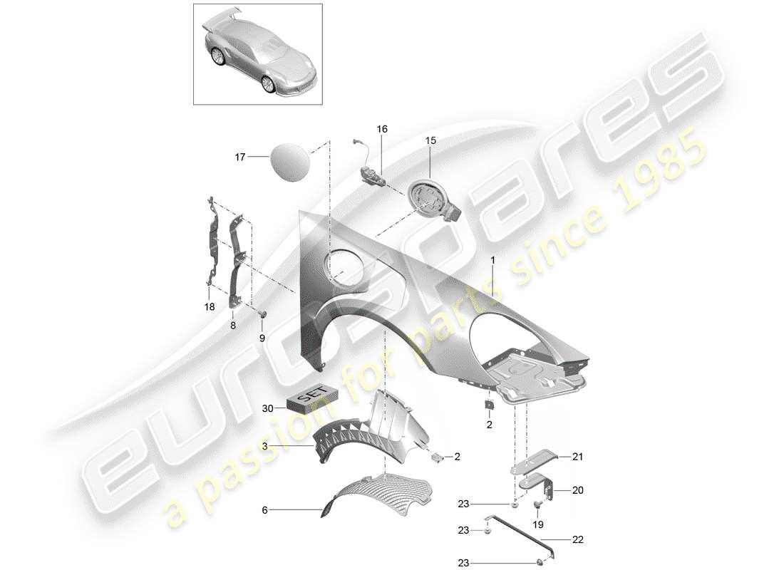 Porsche 991R/GT3/RS (2020) FENDER Part Diagram