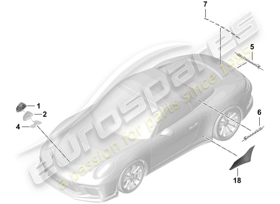 Porsche 991R/GT3/RS (2020) nameplates Part Diagram