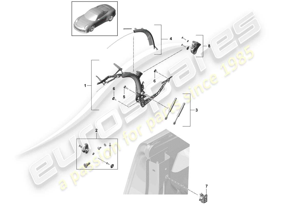 Porsche 991R/GT3/RS (2020) top frame Part Diagram