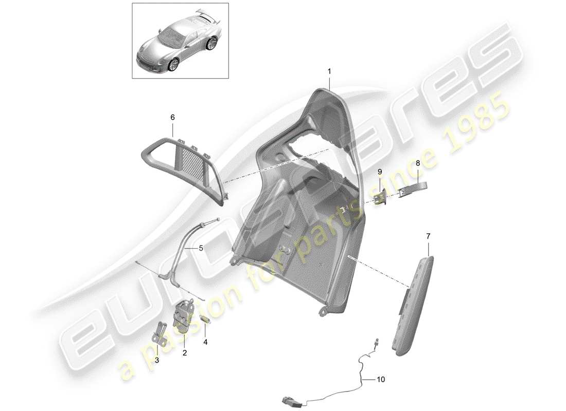 Porsche 991R/GT3/RS (2020) backrest shell Part Diagram