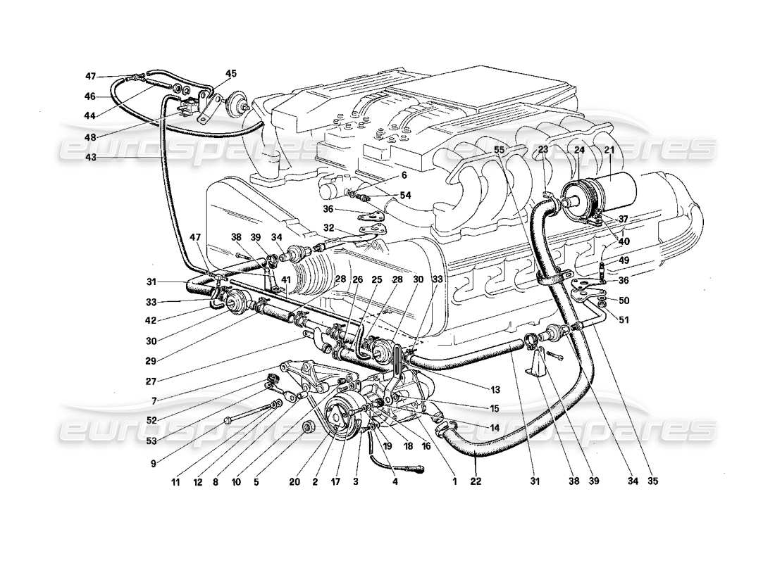 Ferrari Testarossa (1987) Secondary Air Pump and Lines (for U.S. Version) Parts Diagram
