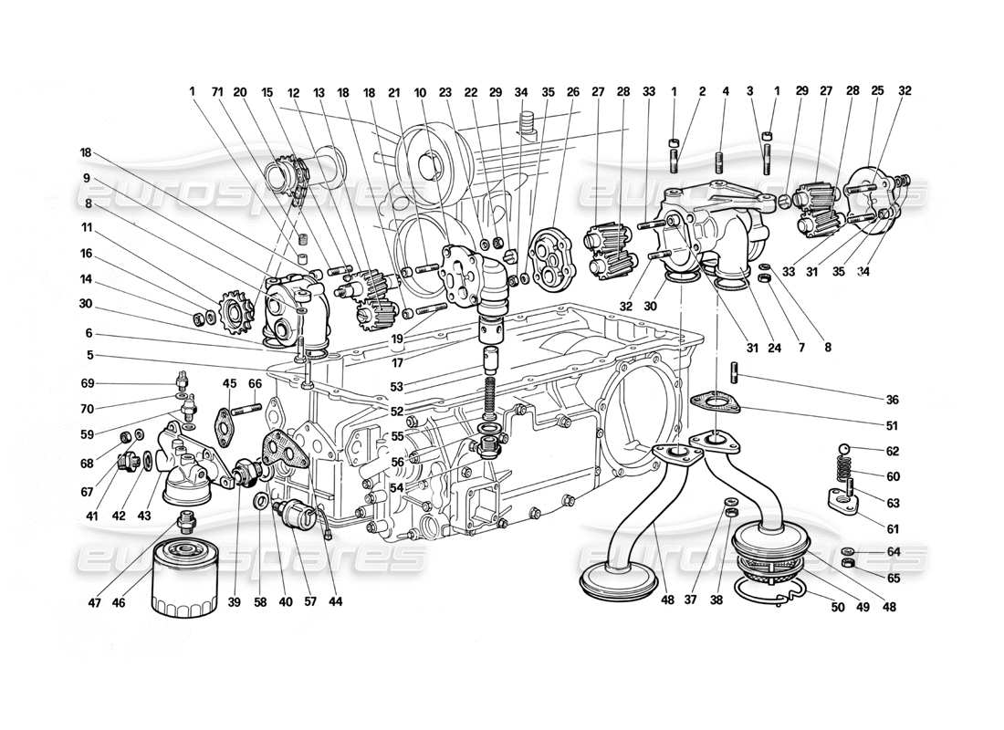 Ferrari Testarossa (1987) Lubrication - Pumps and Oil Filter Part Diagram