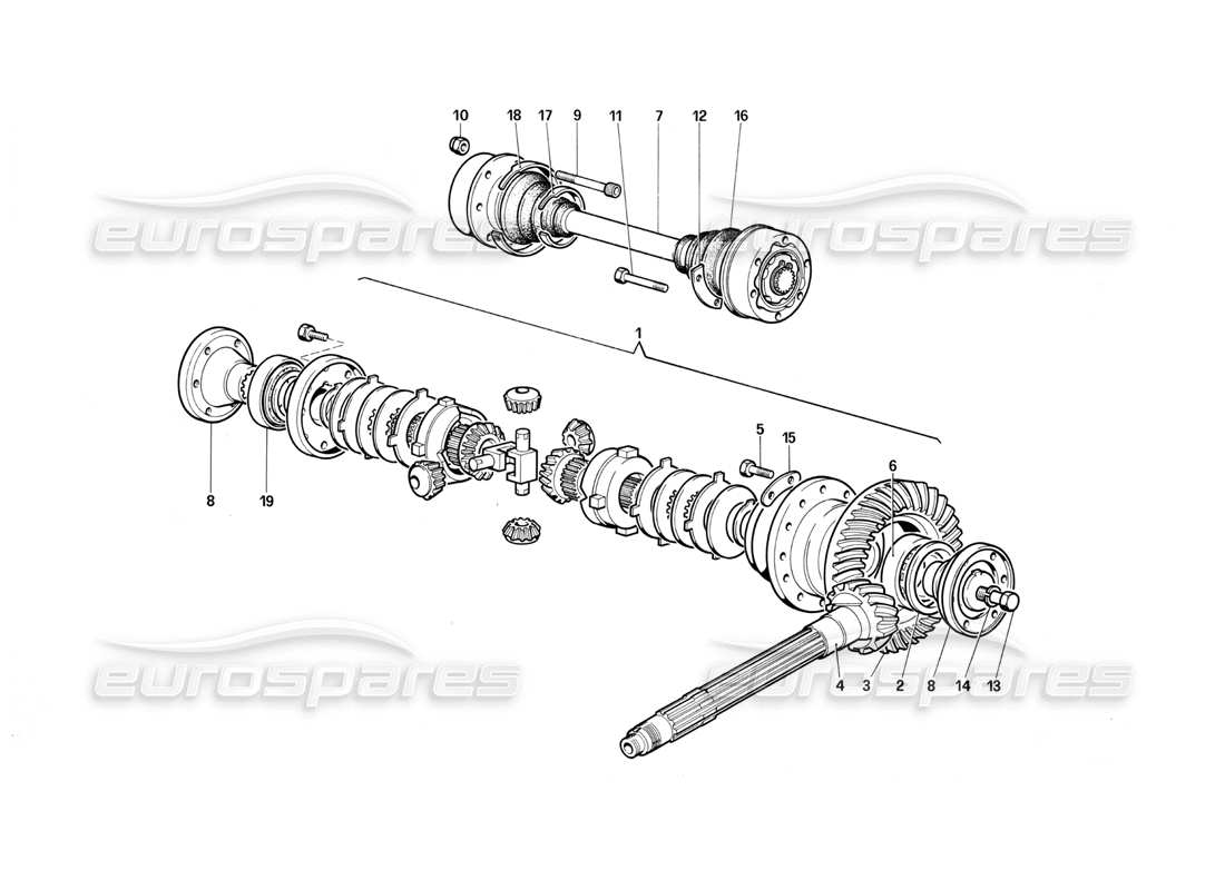 Ferrari Testarossa (1987) Differential & Axle Shafts Parts Diagram