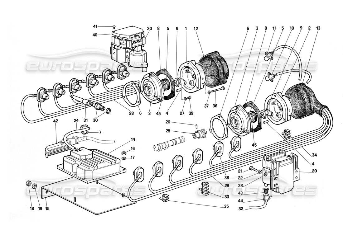 Ferrari Testarossa (1987) engine ignition Parts Diagram