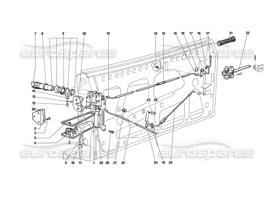 Ferrari Testarossa (1987) Door - Locking Device Parts Diagram