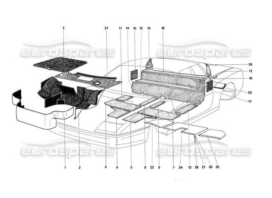 a part diagram from the Ferrari Testarossa (1987) parts catalogue