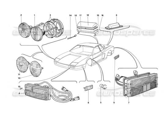 a part diagram from the Ferrari Testarossa parts catalogue