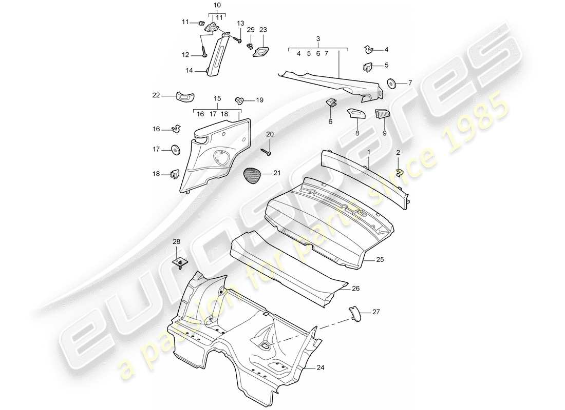 Porsche 997 (2007) trims Part Diagram