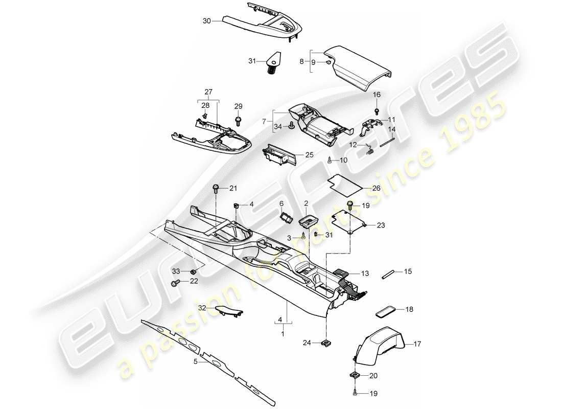 Porsche 997 (2007) CENTER CONSOLE Part Diagram