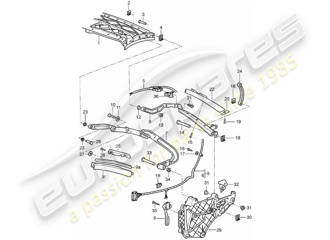 Porsche 997 (2007) top frame Part Diagram