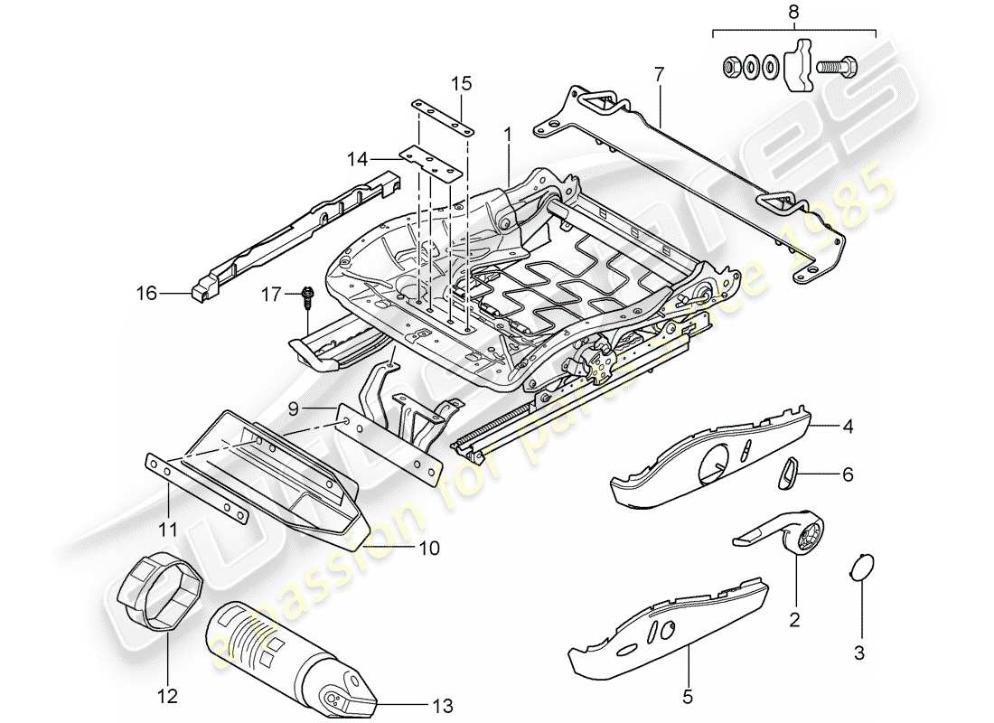 Porsche 997 (2007) seat frame Part Diagram