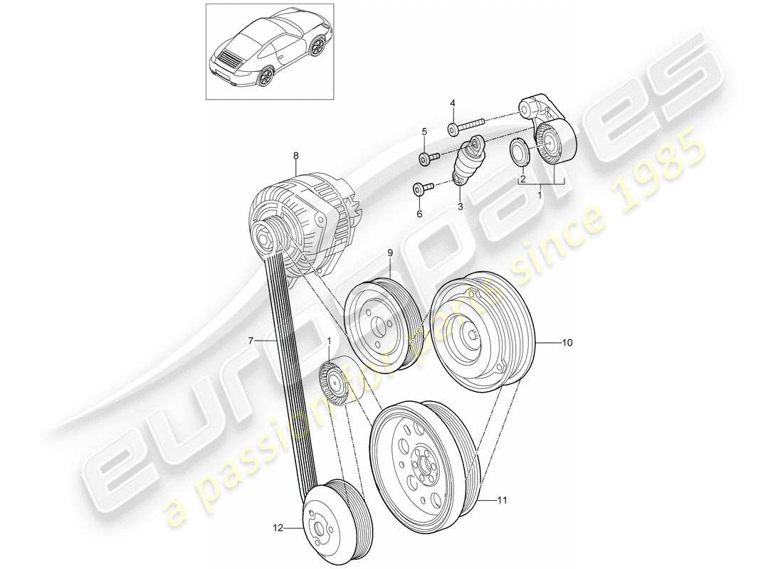 Porsche 997 Gen. 2 (2009) belt tensioner Part Diagram