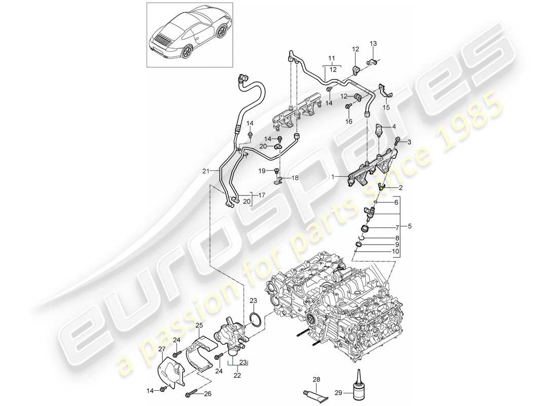 Porsche 997 Gen. 2 (2009) FUEL COLLECTION PIPE Part Diagram