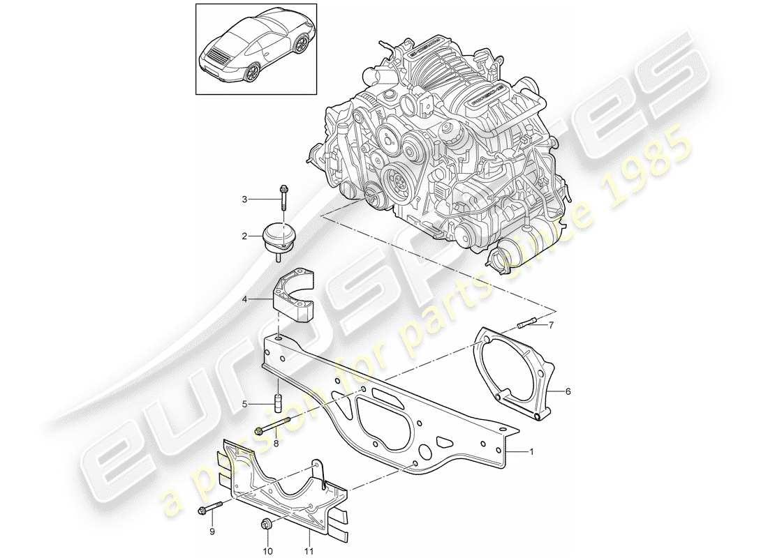 Porsche 997 Gen. 2 (2009) engine suspension Part Diagram