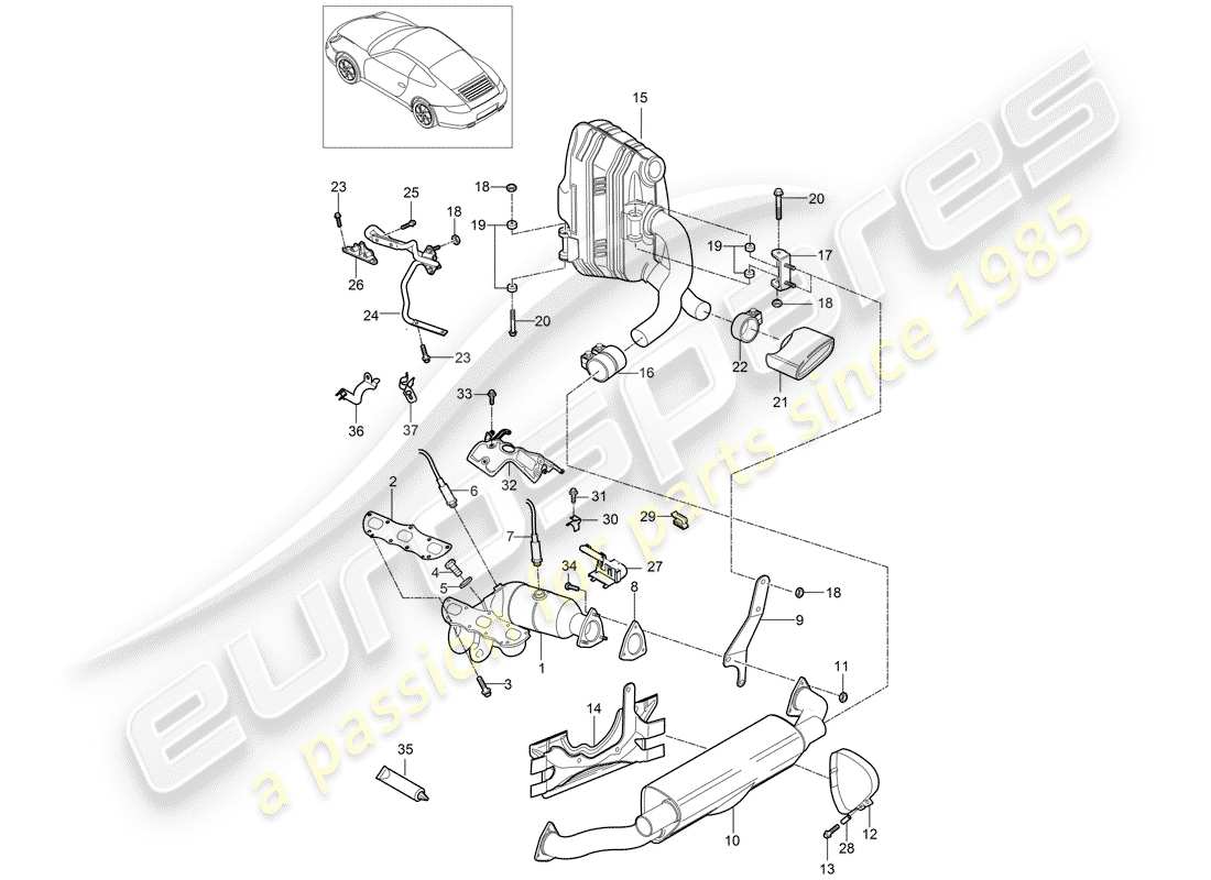Porsche 997 Gen. 2 (2009) Exhaust System Part Diagram