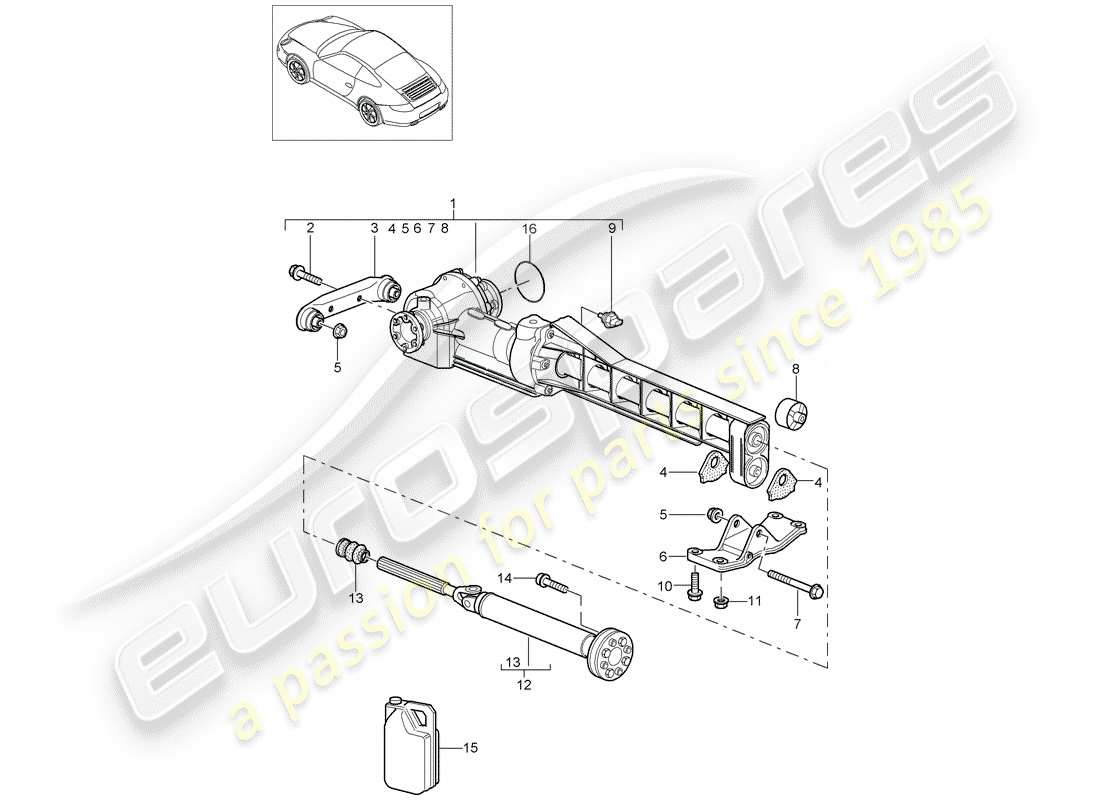 Porsche 997 Gen. 2 (2009) front axle differential Part Diagram