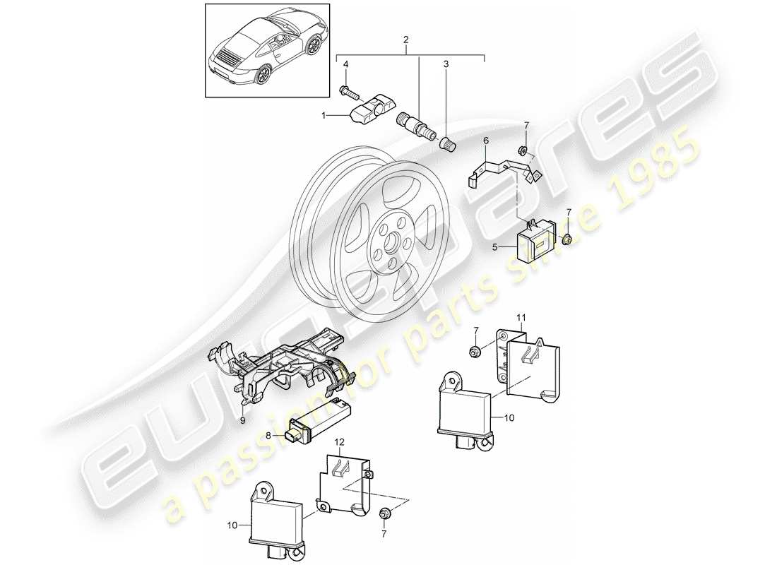 Porsche 997 Gen. 2 (2009) TIRE PRESSURE CONTROL SYSTEM Part Diagram