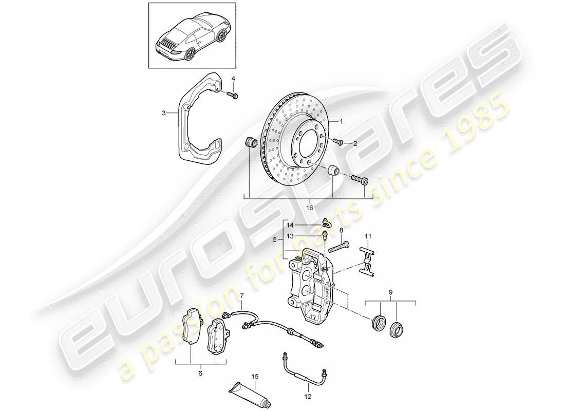 Porsche 997 Gen. 2 (2009) disc brakes Part Diagram